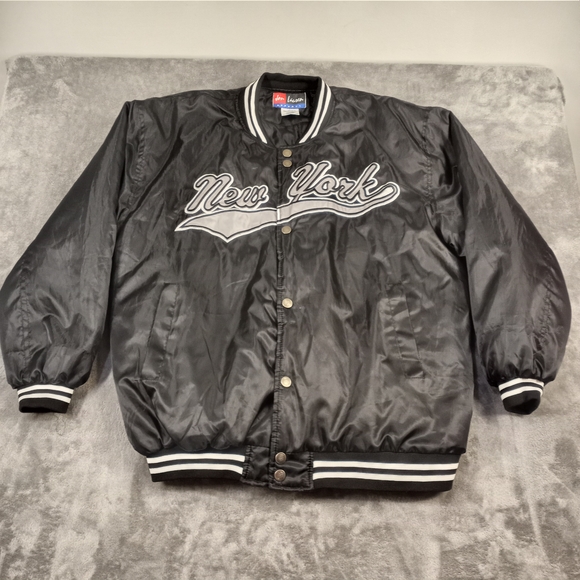 Vintage Jon Lauren Apparel Mens New York Black Varsity Jacket Large